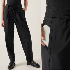 ATHLETA Cariff Waist Tie Casual Straight Leg Cuffed Pant in Black Size 4 Petite